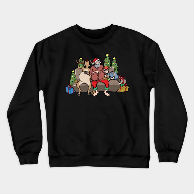Foodie Gifts Food Coma Funny Christmas Pun Santa Claus Crewneck Sweatshirt by TellingTales